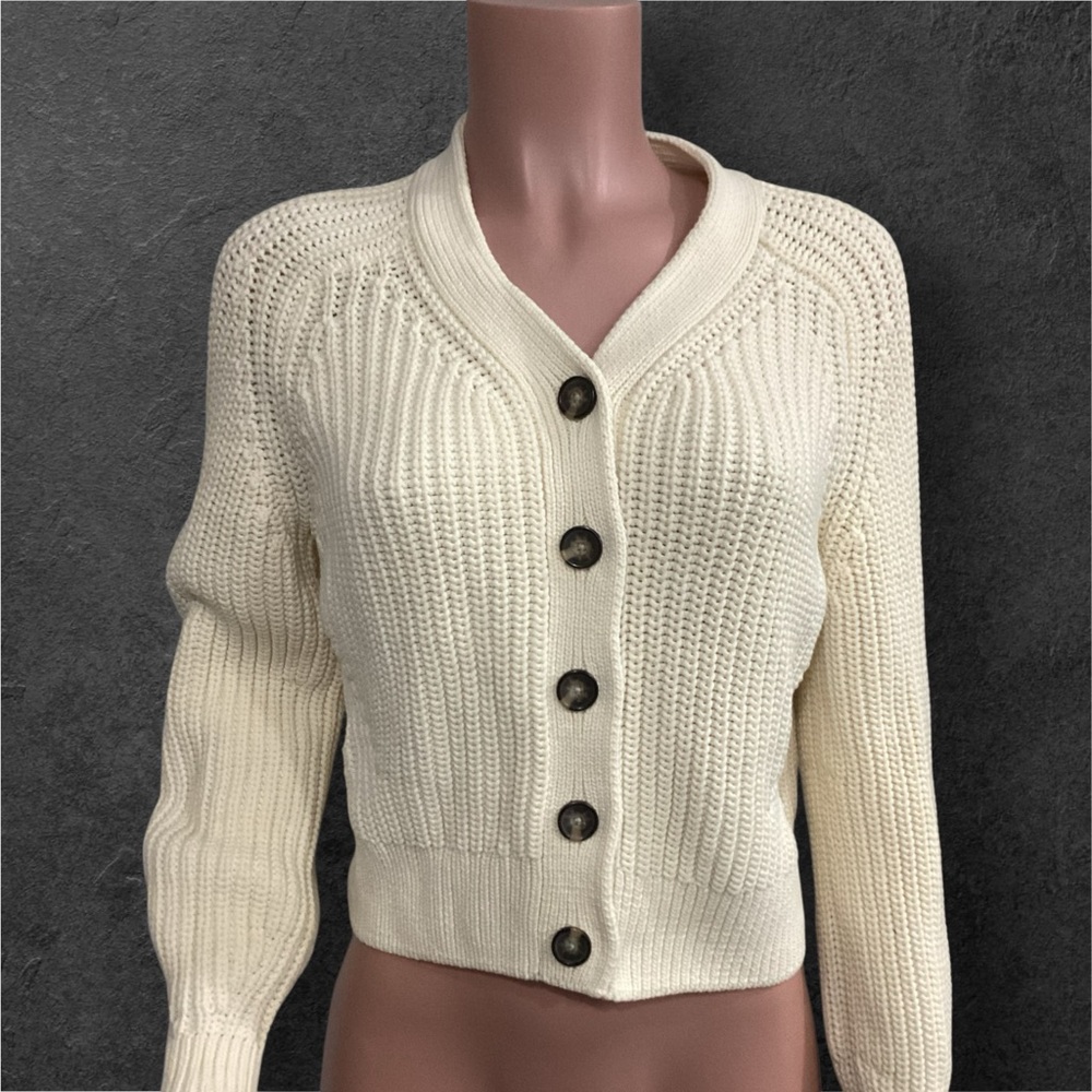 Everlane The Texture Knit Button-Up Cardigan Sweater Butter Cream Size Small
